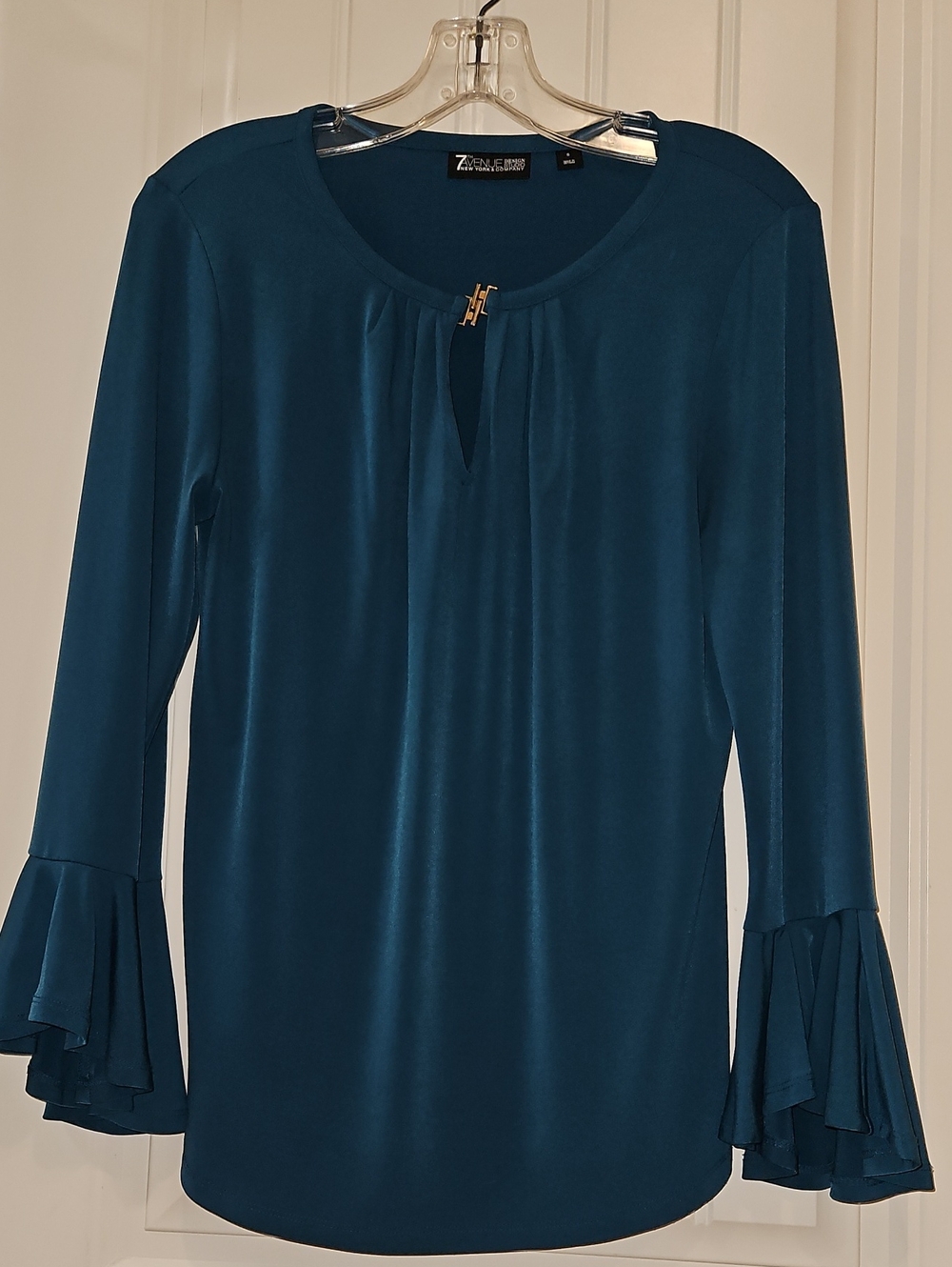 7th Avenue Teal Long-Sleeve Blouse with Tiered Bell Cuffs